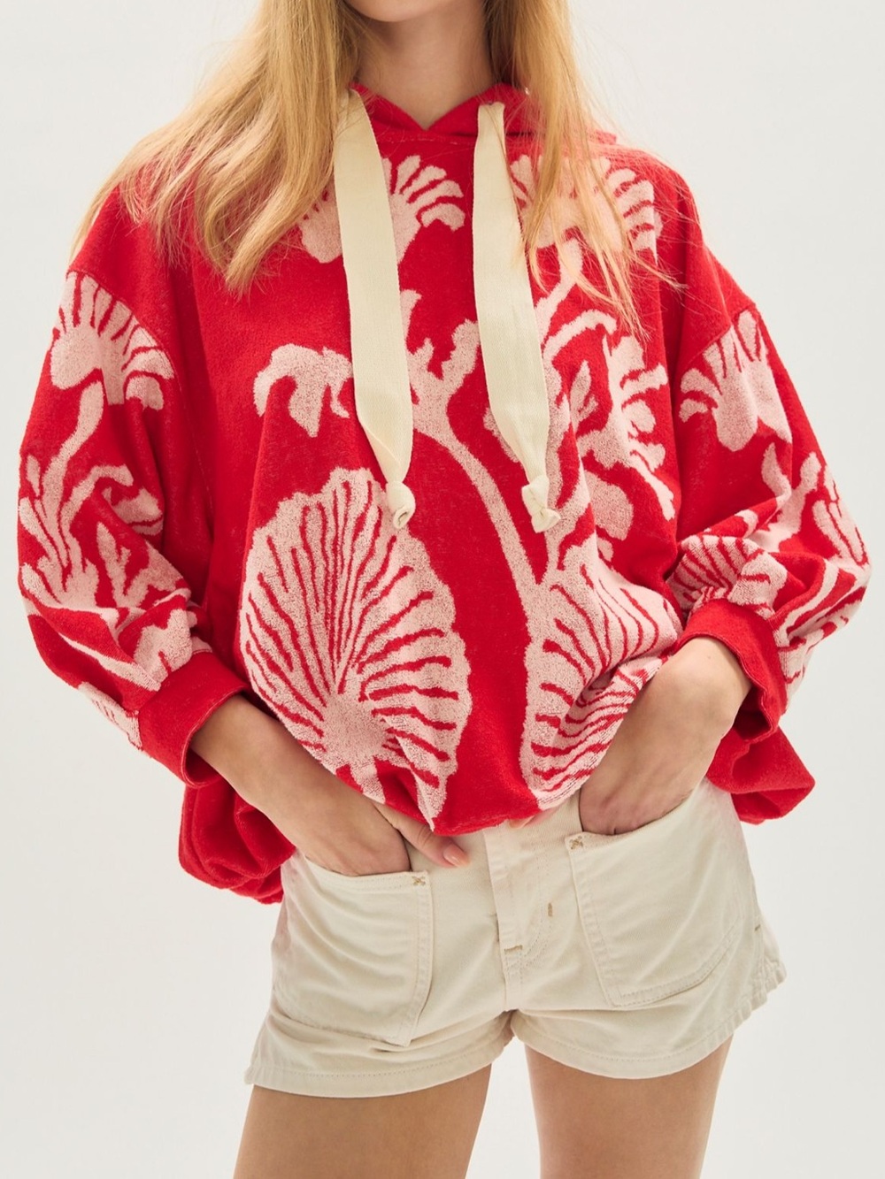 NWT Free People Shell Baby Hoodie in Cherry Combo - Picture 2 of 8